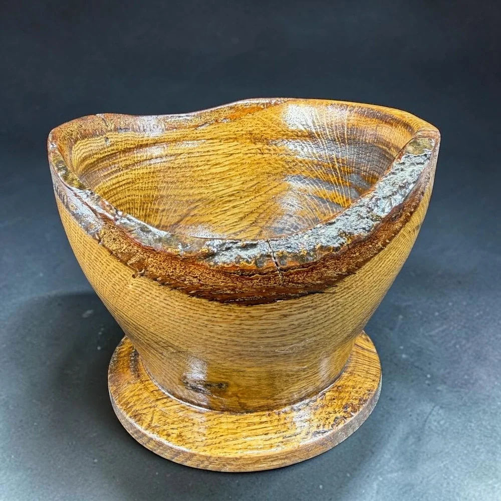 Rob Freer Hand Crafted Live Edge‎ Wood Bowl Pedestal Base Artisan Decor Signed